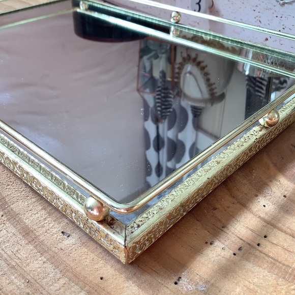 Vintage Dressing Table Brass Mirrored Vanity Tray - Picture 1 of 5